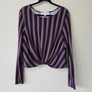 Hiatus  knot front relaxed fit striped LS women's Blouse XL